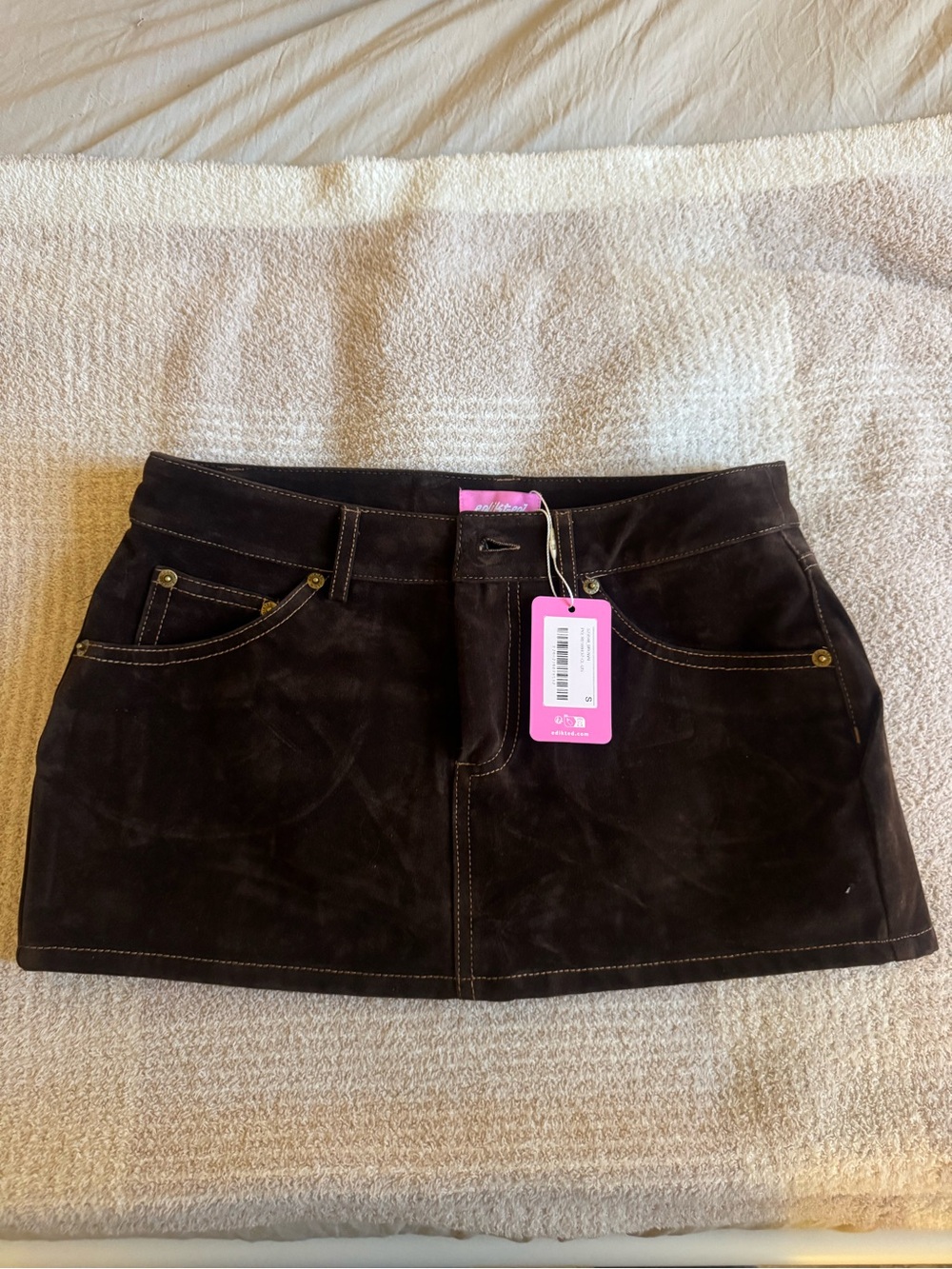 Edikted Brown Suede Mini Skirt